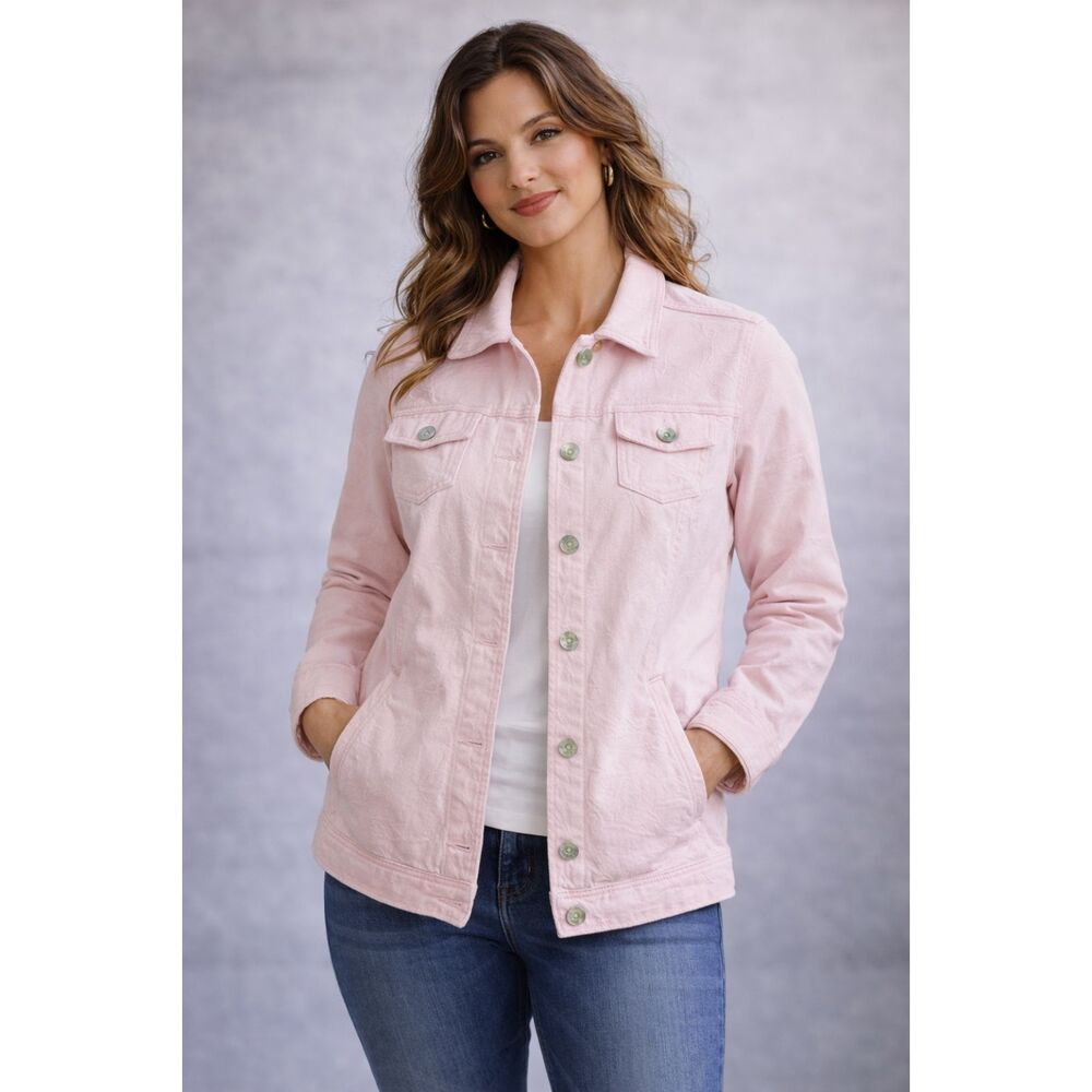 J. Jill Pink Cotton Textured Jacket Size L Button Front Casual Spring Jacket